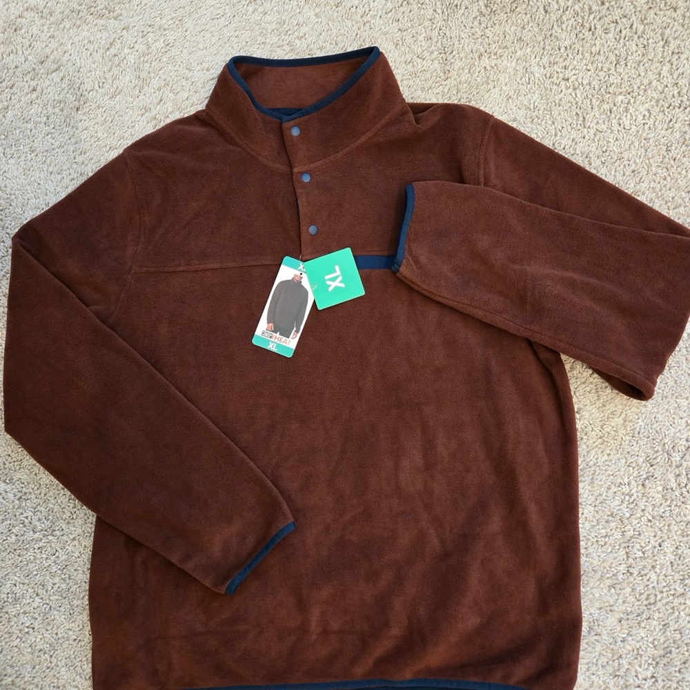 Burgundy Fleece Pullover with Blue Trim